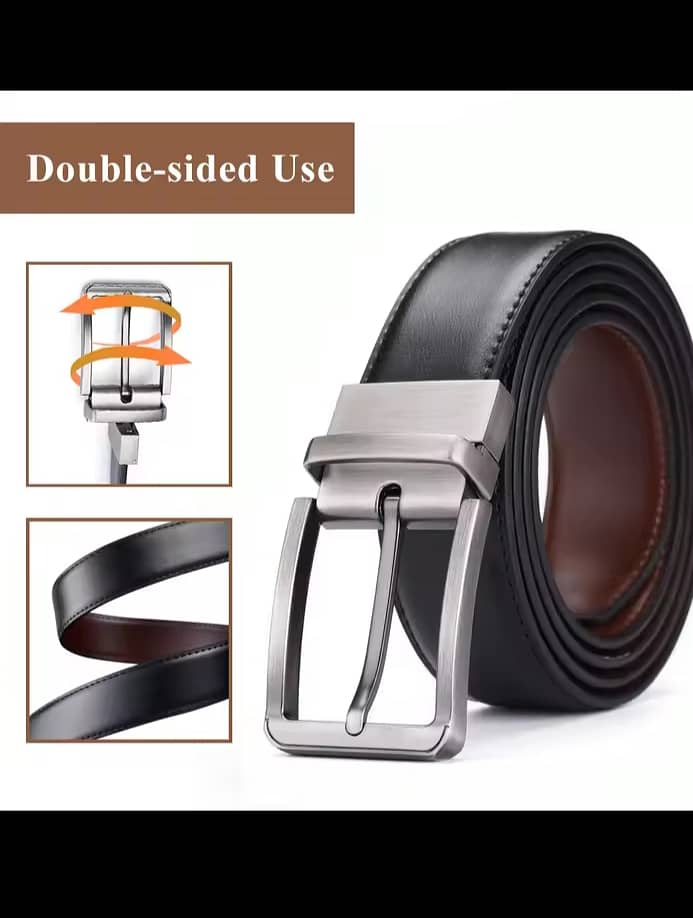 2 in 1, High chrome leather belt for men, double sided leather belt 0