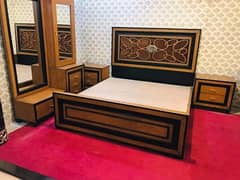 bed set - double bed - bed dressing side table - wooden bed set