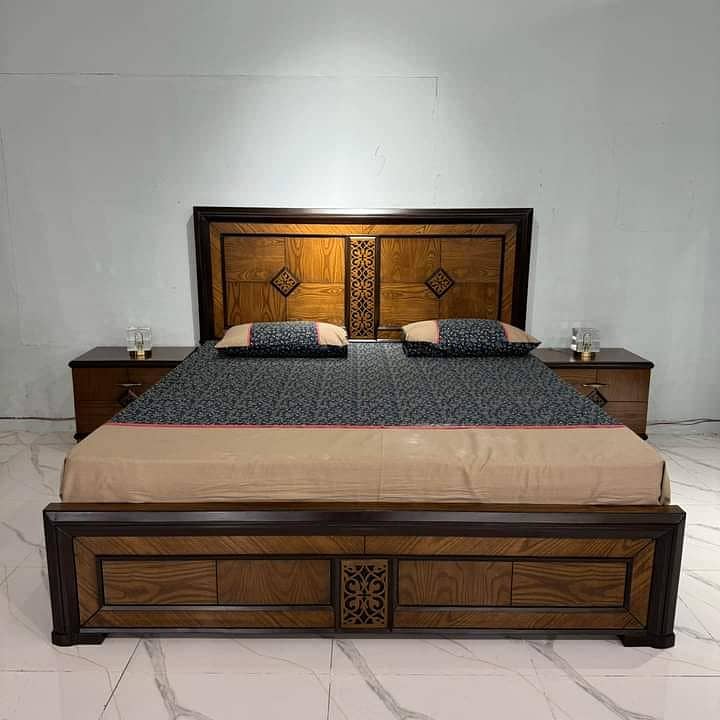 bed set - double bed - bed dressing side table - wooden bed set 0