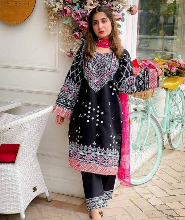 3 PCS WOMEN'S STITCHED KATAN SILK PRINTED SUIT 1