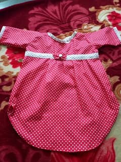 handmade kid red frock red and white dots