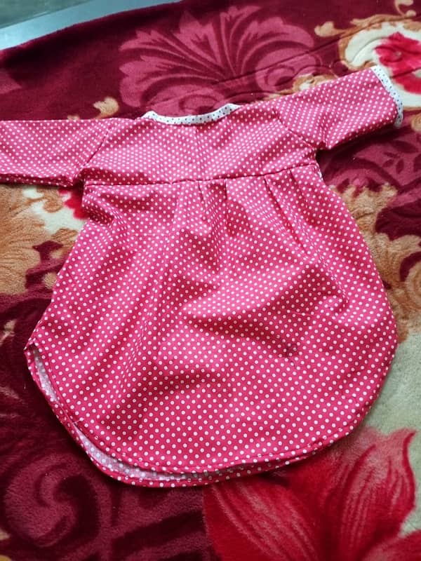 handmade kid red frock red and white dots 1