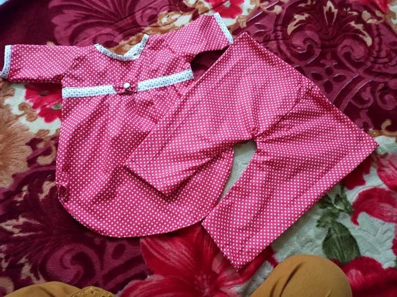 handmade kid red frock red and white dots 2