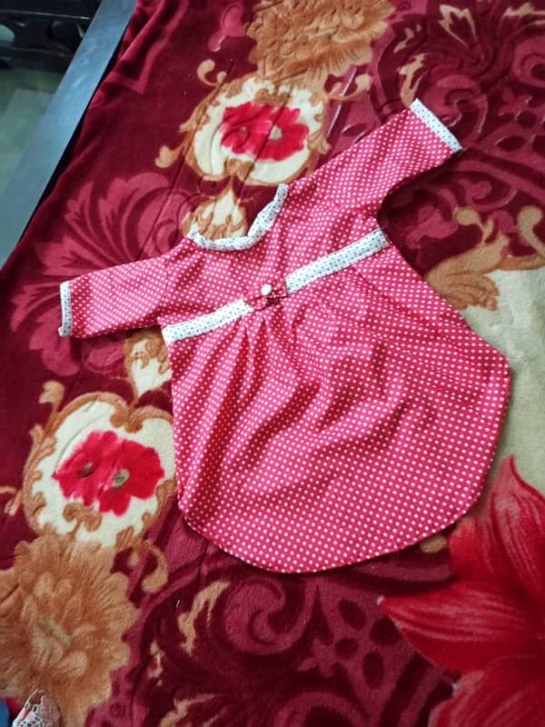 handmade kid red frock red and white dots 3