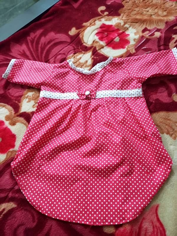 handmade kid red frock red and white dots 5