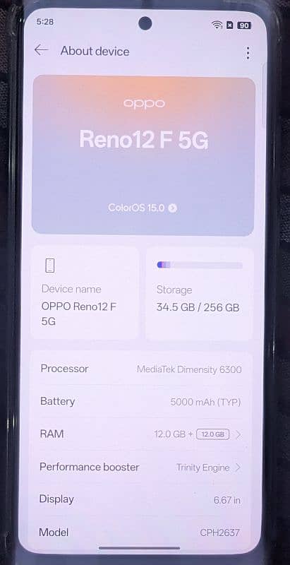 OPPO Reno 12f 5g 12/256 with box and all accessories (in Warrenty) 2