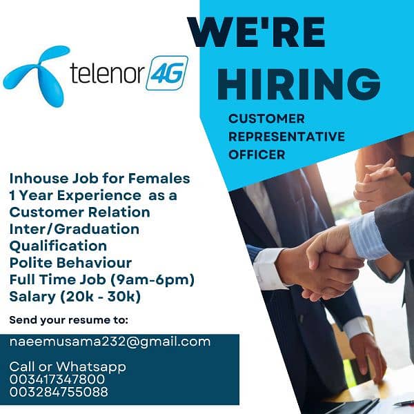 CUSTOMER SERVICES JOB | TELENOR | INHOUSE JOB | FRANCHISE JOB 0