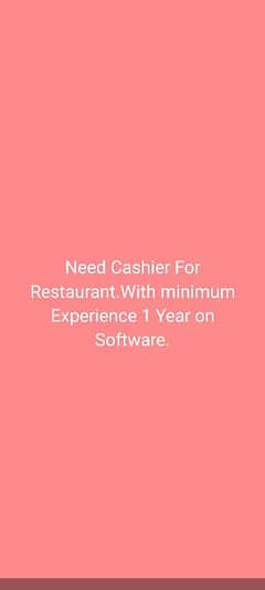 Need Cashier(Fresh contact na kray please)