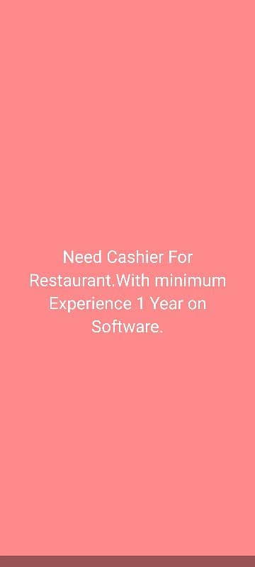 Need Cashier(Fresh contact na kray please) 0