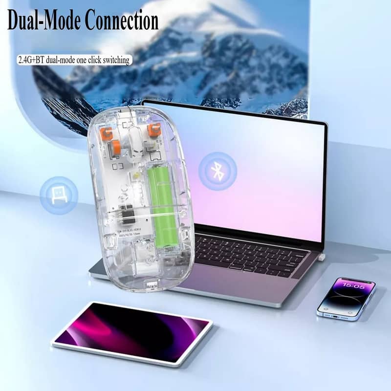 Wirelss Transparent Mouse Dual Connection 3