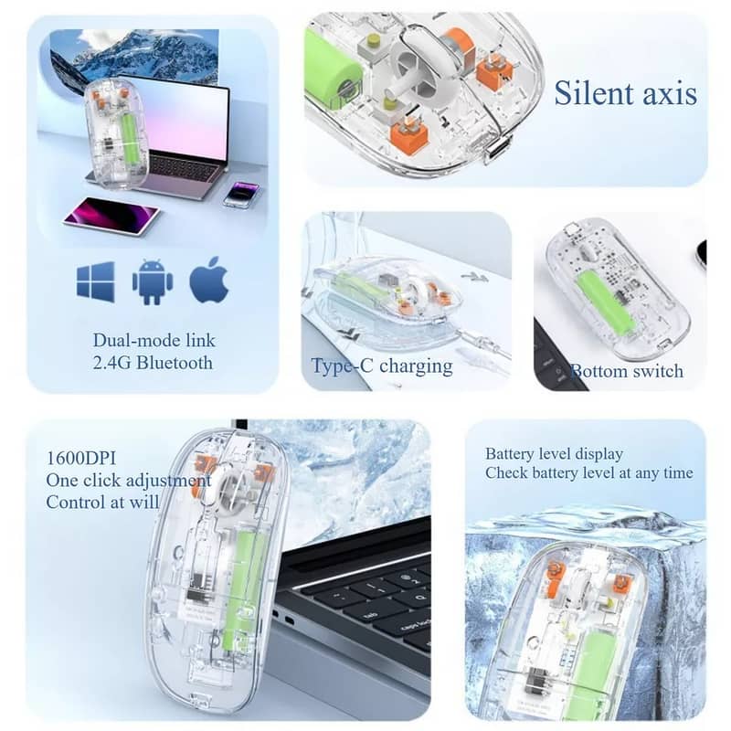 Wirelss Transparent Mouse Dual Connection 4