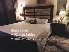 King size Double bed and Mattress with two side tables with dressing