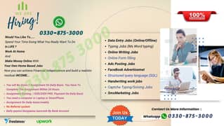 Simple Typing Jobs Daily Income:1500 to 2500 Per Assignment/-