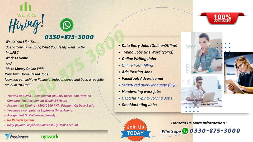 Simple Typing Jobs Daily Income:1500 to 2500 Per Assignment/- 0