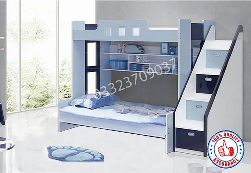 Grey And navy Blue Wooden sheet Bunker bed for kids double story 0