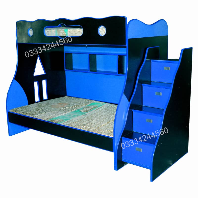 Grey And navy Blue Wooden sheet Bunker bed for kids double story 4