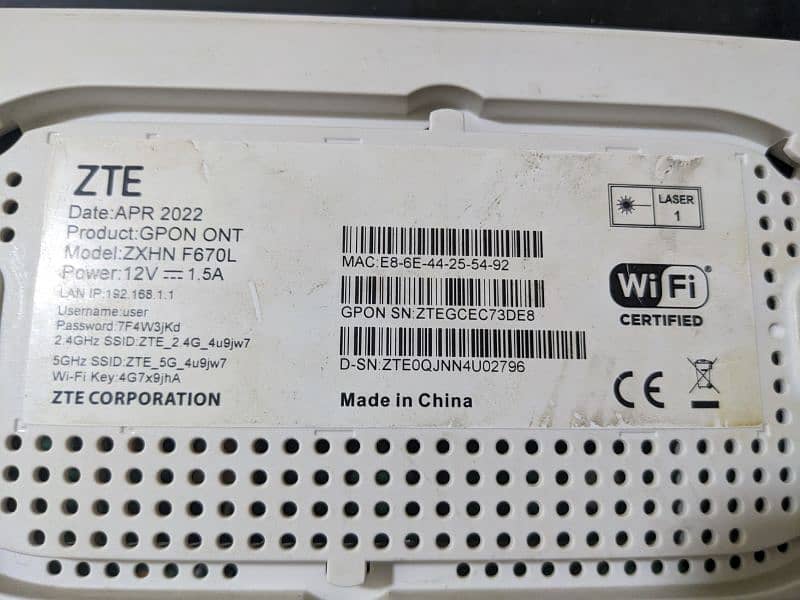 PTCL ZTE 5G FLASH FIBER WI-FI ROUTER with 12v. Adapter 4