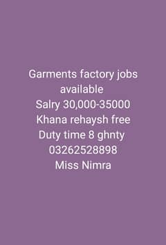 garments job available