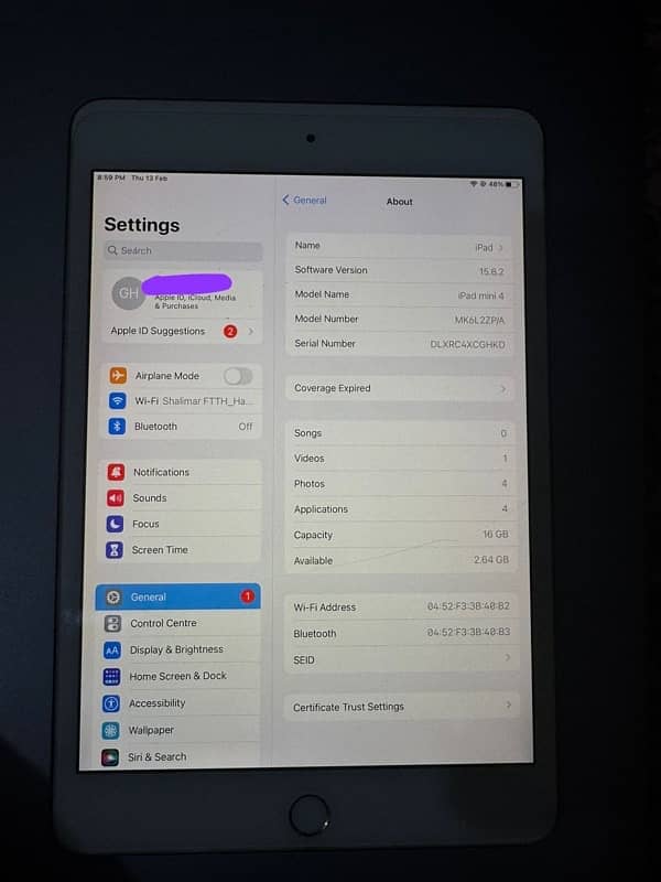 Apple Ipad mini 4 0