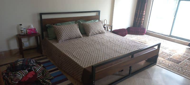 wrought iron + wood elligant branded bed + matress  for sale 4