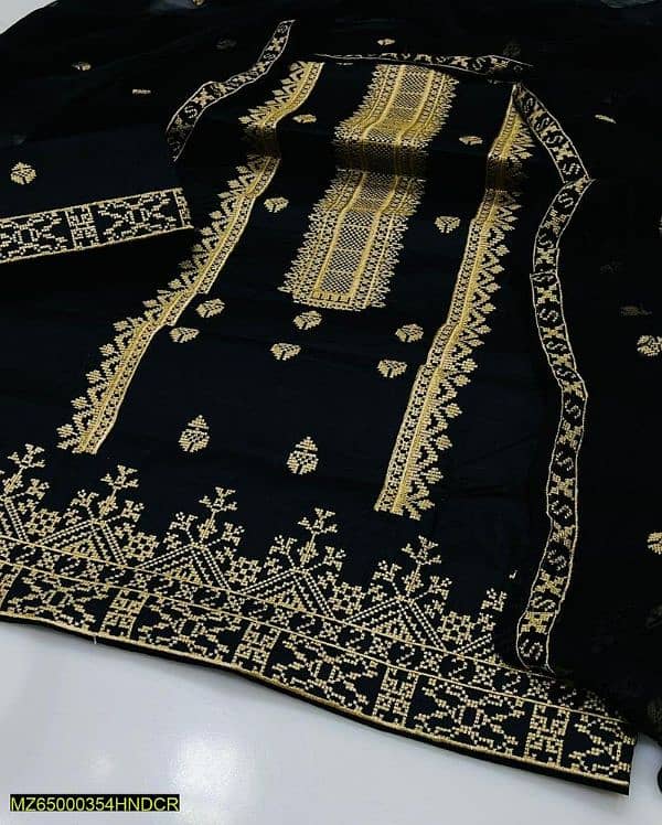 3 Pcs women's unstitched cotton Embroidered suit 0