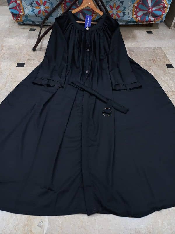 Kaaj Button Abaya With Belt 1