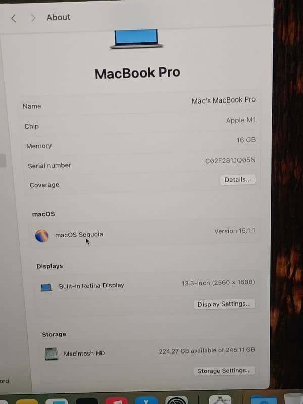 MACBOOK PRO M1 2020 CTO MODLE 13 INCH TOUCHBAR 16GB RAM 256GB SSD 9