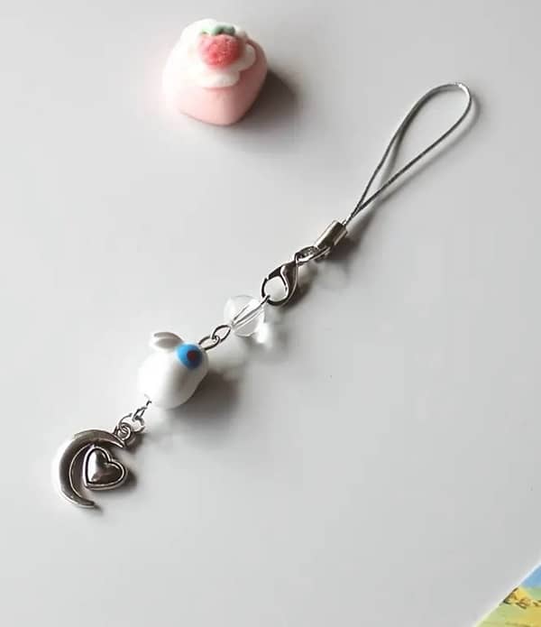 Cutest mini white rabbit beaded phone charm !! 1