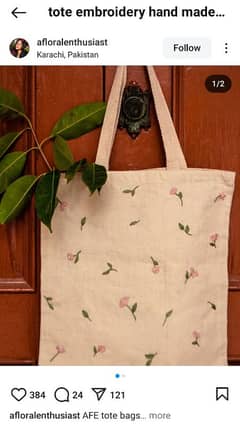 hand made embroidery tote bag