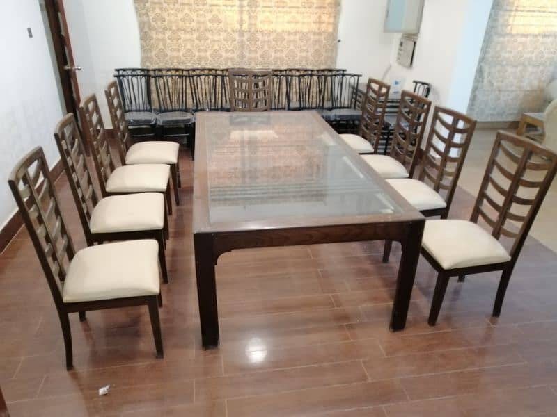 Ash wood dining table(12mm glass top) with 10 chairs 0