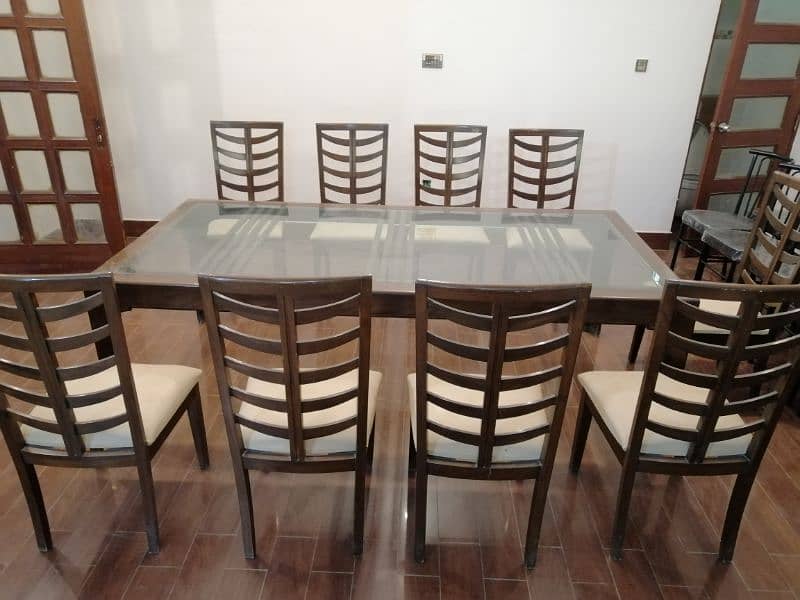 Ash wood dining table(12mm glass top) with 10 chairs 1