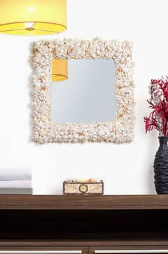 White Shell Square Mirror for Living Room,Bedroom Premium sea Shell