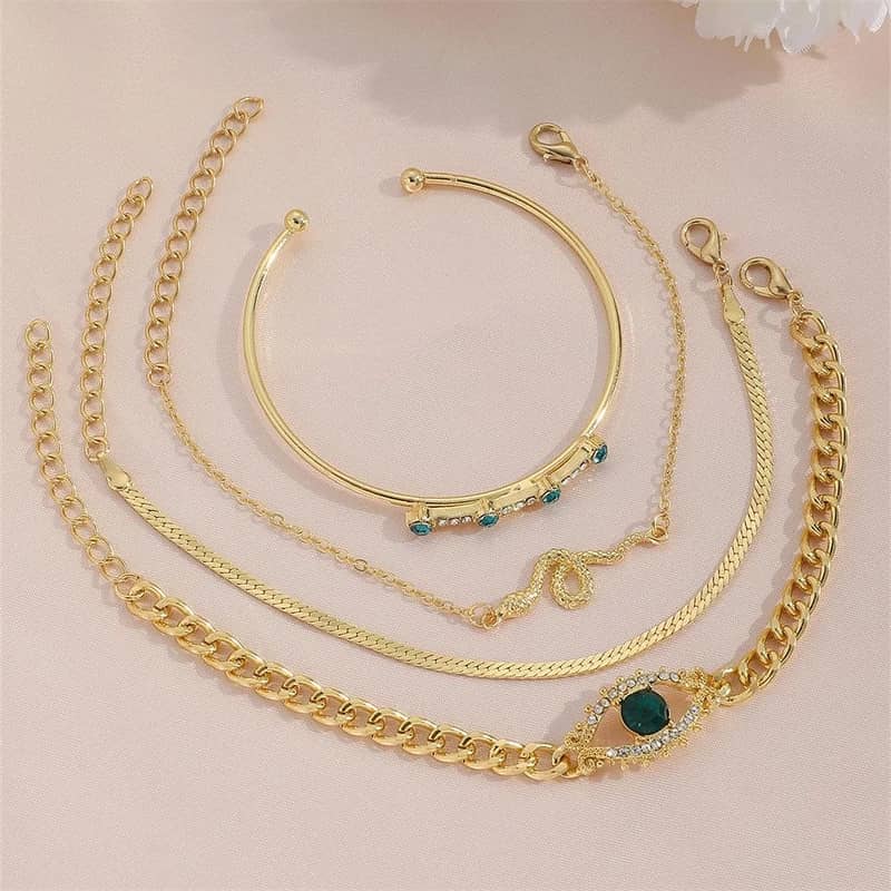 2 Pcs Gold Plated Charm hanging Bracelet set with Rhinestones 3