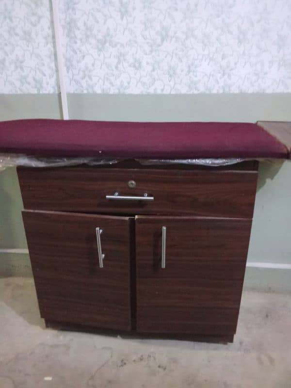 wooden iron stand with cabinet and daraz in perfect condition 0