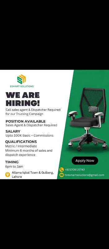 We are hiring Dispatchers and sales agent With Good salaries 0