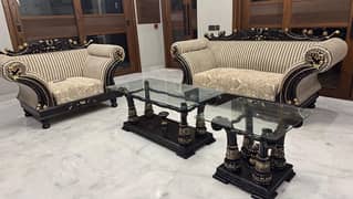 Sofa set with three , two and one seater pure wooden base