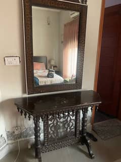 antique console and mirror in wood