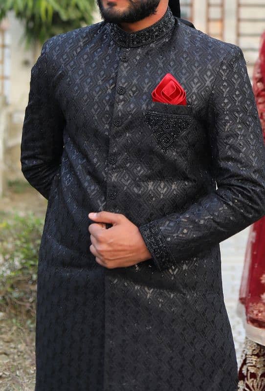 Brand new condition Black Sherwani, Kulla and khussa 5