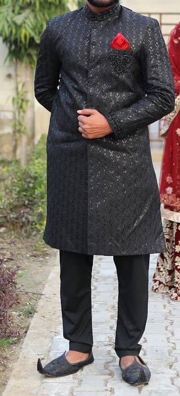 Brand new condition Black Sherwani, Kulla and khussa 9