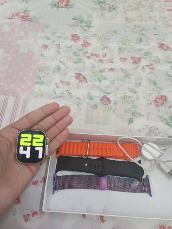 T10 ultra smart watch with extra 2 straps and charger 3