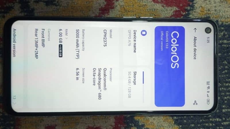 Oppo A76 6+6/128 lush condition 10/10 with box charger 1