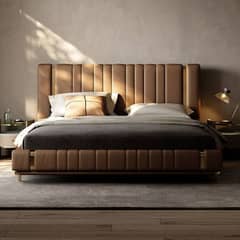 Brown Leather Bed set | Italian cushion bed set