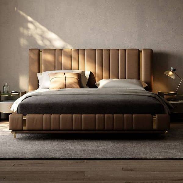 Brown Leather Bed set | Italian cushion bed set 0