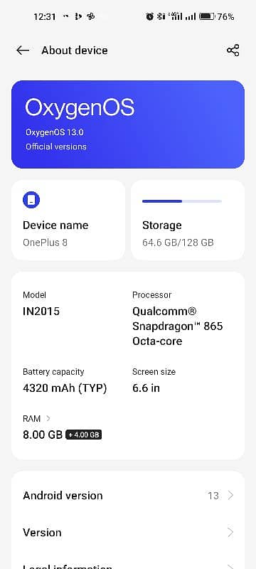 OnePlus 8 5g Dual Sim Global patch 8/128 2