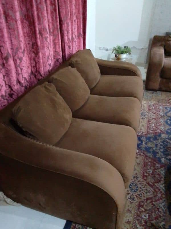 Brown Poshished Velvet Sofa Set 1