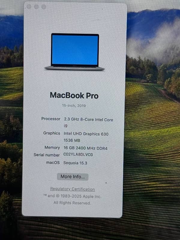 macbook pro 15.4" 2019 core i9 16- 512 touch bar 11