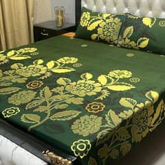 Green Printed Double Bed Sheet Set 3 PCs -Crystal Cotton Comfort