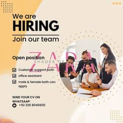 hiring for above mentioned positions  both for male & female