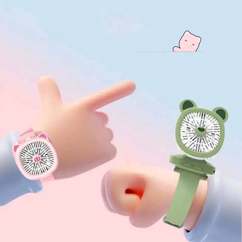 Watch Fan Cartoon with Wrist Strap Rechargeable 3Levels Adjustable 2