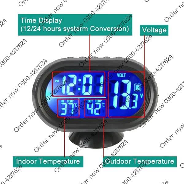 Digital Car Indoor And Outdoor Temperature Alarm Clock Temperature Met 10